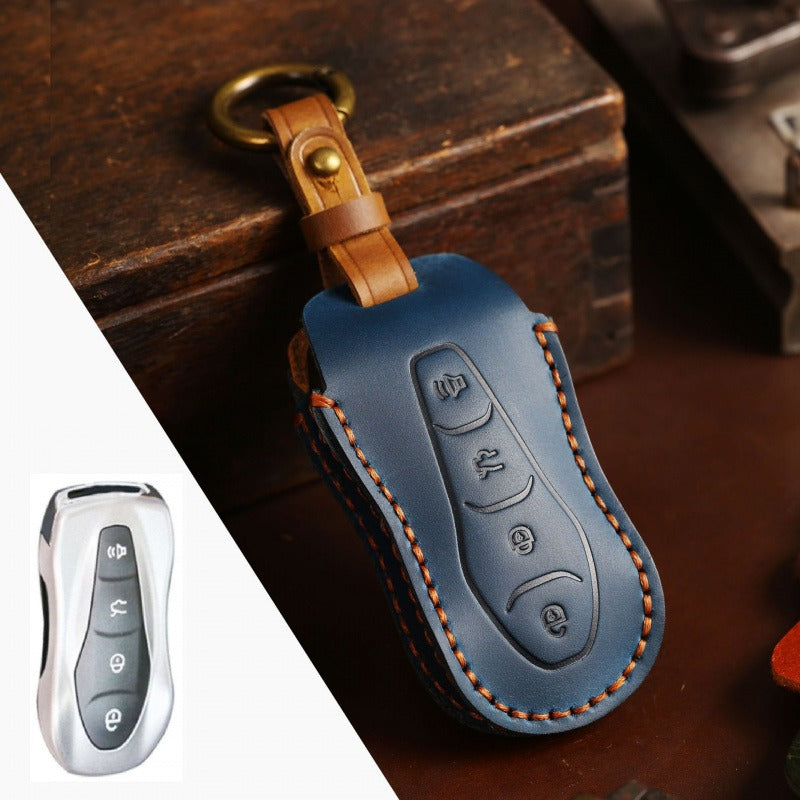 Geely Crazy Horse Leather Key Case Boyue Emgrand Xingyue Borui(#GE52) - Blue