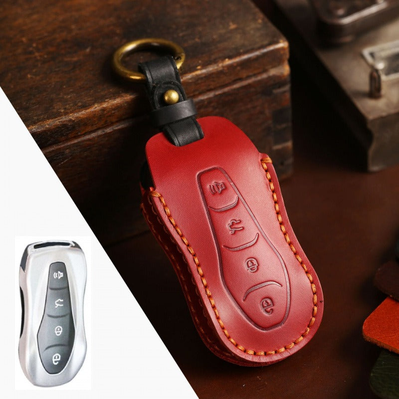 Geely Crazy Horse Leather Key Case Boyue Emgrand Xingyue Borui(#GE52) - Red