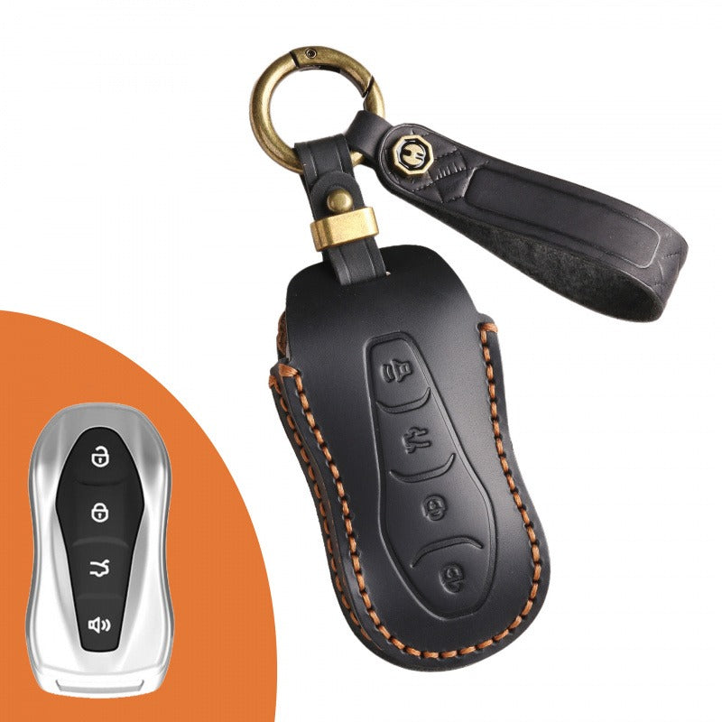 Geely Crazy Horse Leather Key Case Boyue Emgrand Xingyue(#GE56) - Black