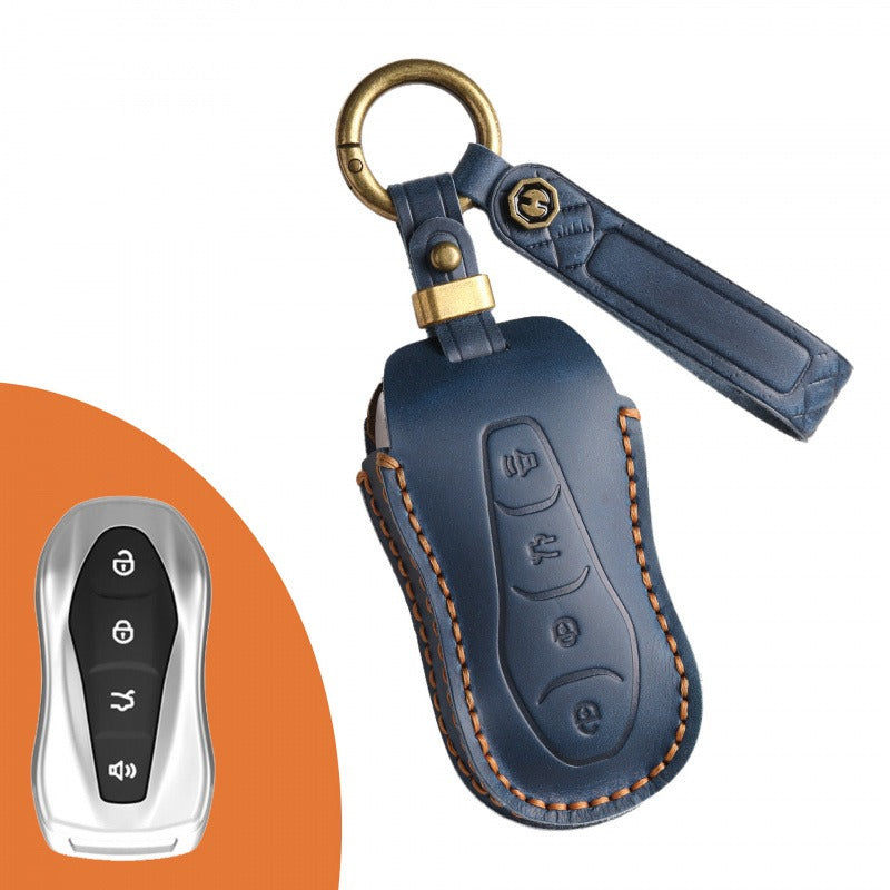 Geely Crazy Horse Leather Key Case Boyue Emgrand Xingyue(#GE56) - Blue