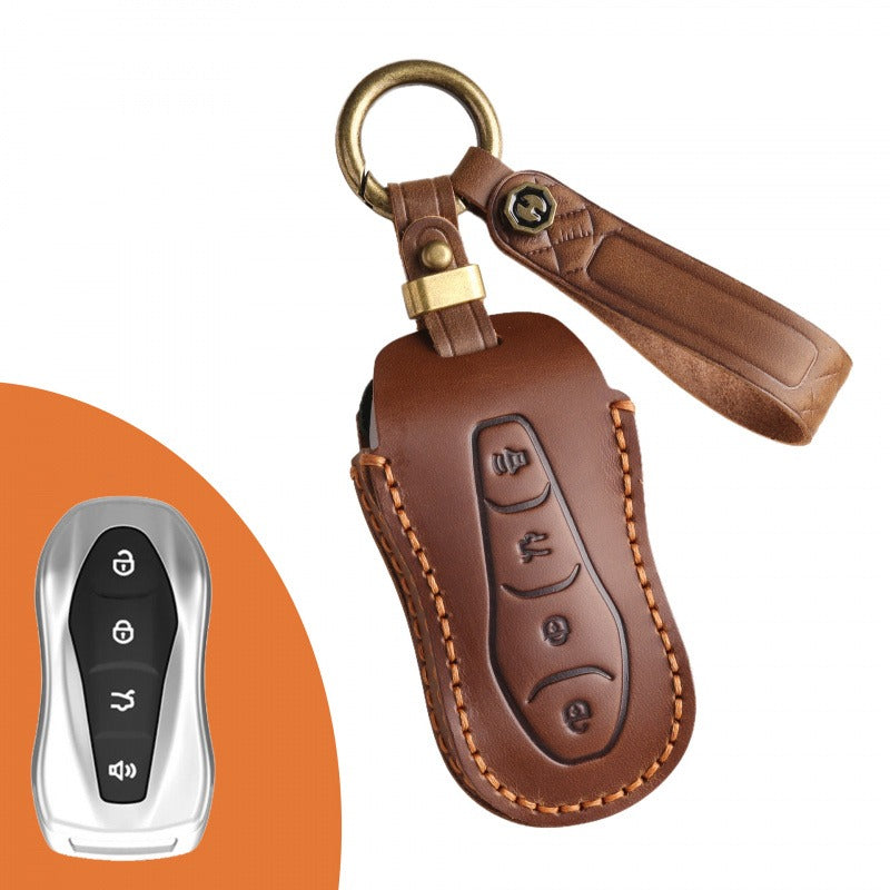 Geely Crazy Horse Leather Key Case Boyue Emgrand Xingyue(#GE56) - Brown