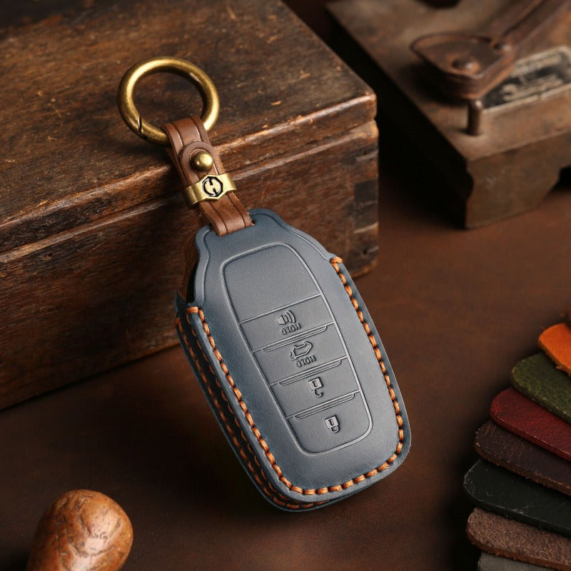 Handmade Leather Key Case for Toyota Sienna Alphard Vellfire(#TA06) - 4-key / Blue