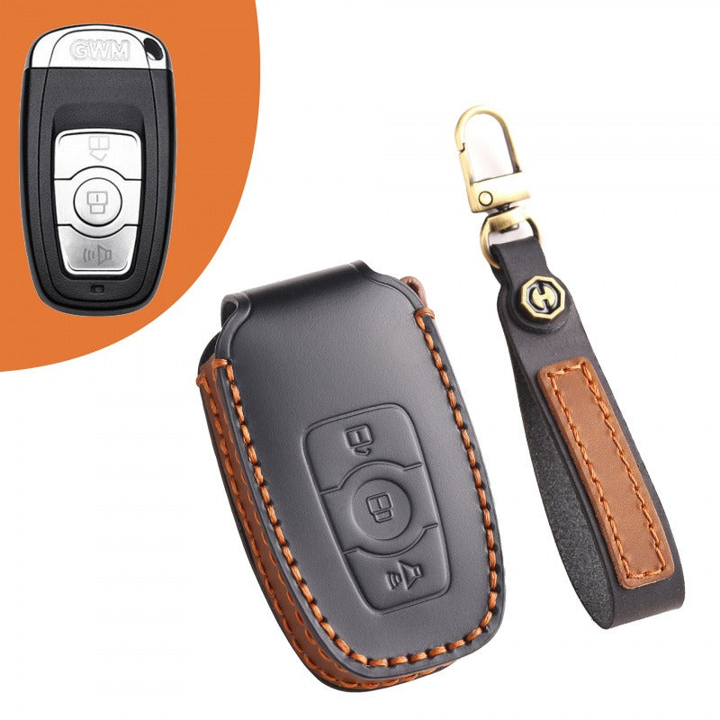 Haval Key Case H6 H2 H7 H8 H9 Handmade Leather Cover（#HA63） - Black