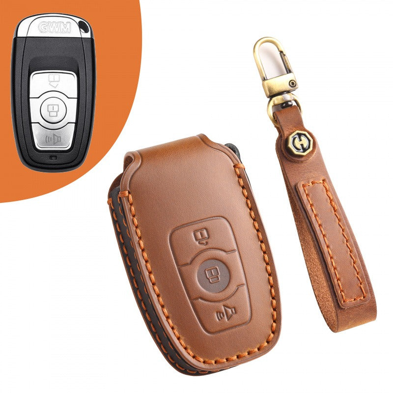 Haval Key Case H6 H2 H7 H8 H9 Handmade Leather Cover（#HA63） - Black
