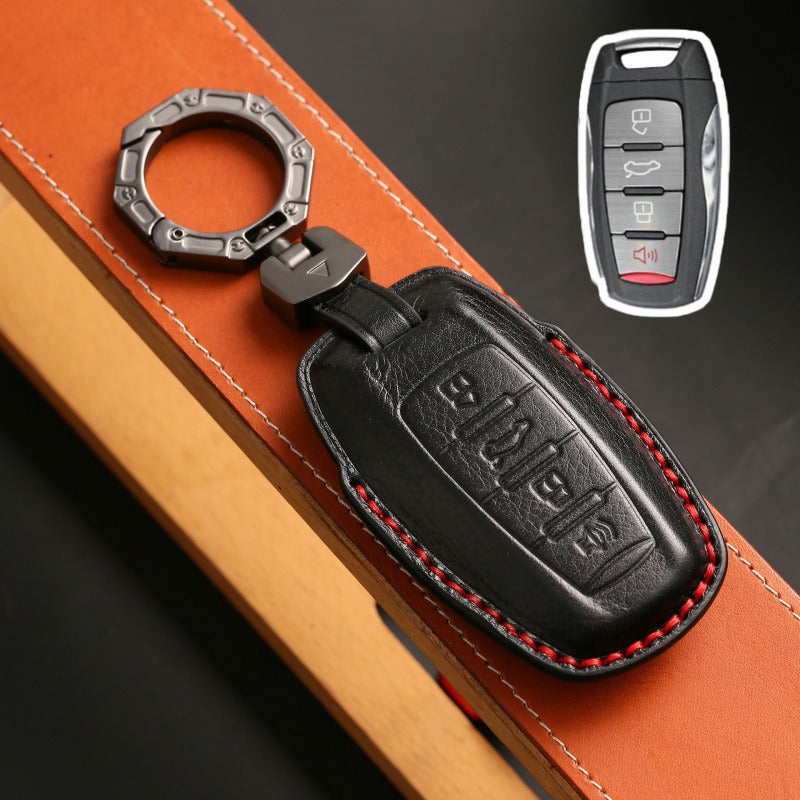 Haval M6 H6 F7x F5 Big Dog Leather Key Case(#HA284) - key-4-Horn tail box / Black