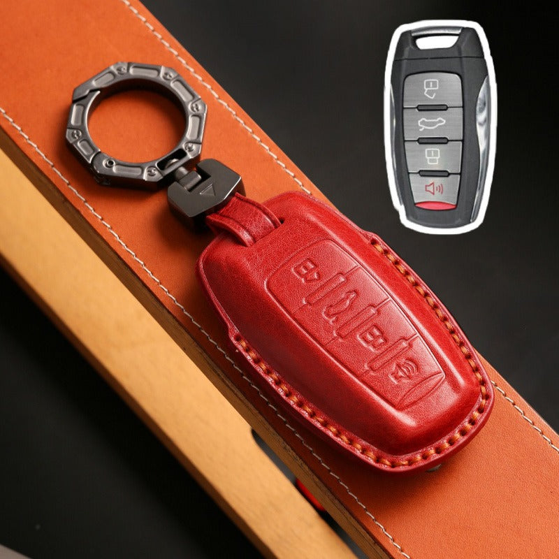 Haval M6 H6 F7x F5 Big Dog Leather Key Case(#HA284) - key-4-Horn tail box / Red