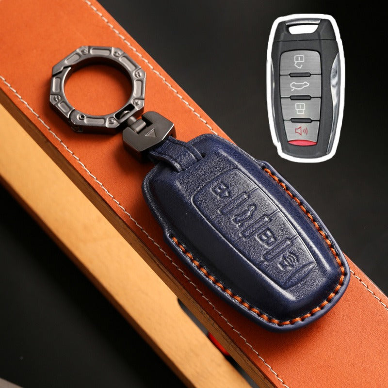Haval M6 H6 F7x F5 Big Dog Leather Key Case(#HA284) - key-4-Horn tail box / Blue