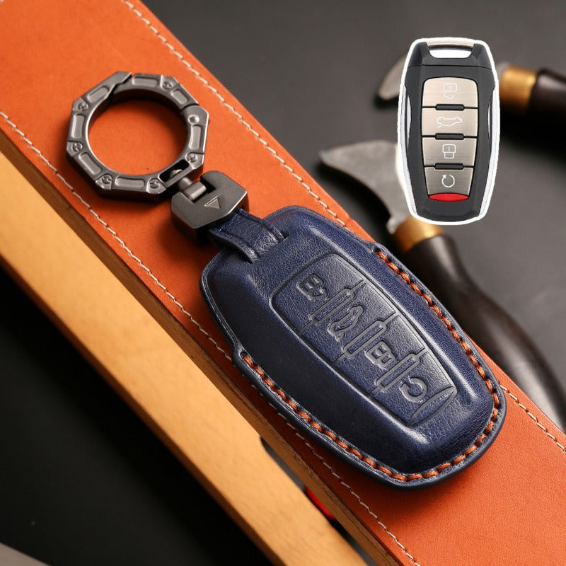 Haval M6 H6 F7x F5 Big Dog Leather Key Case(#HA284) - Key-4-Start the tailgate / Blue