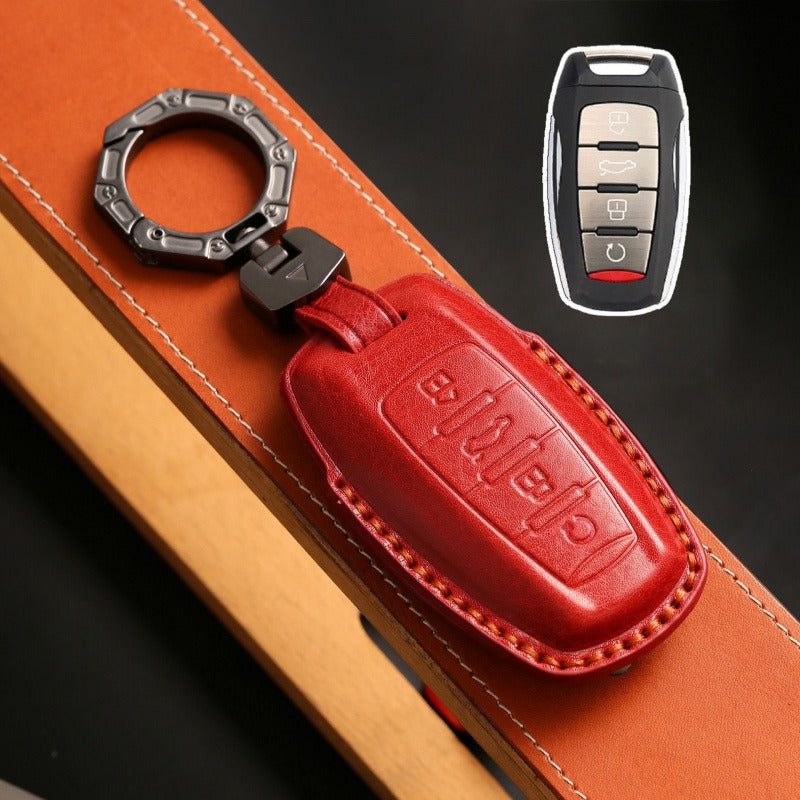 Haval M6 H6 F7x F5 Big Dog Leather Key Case(#HA284) - Key-4-Start the tailgate / Red