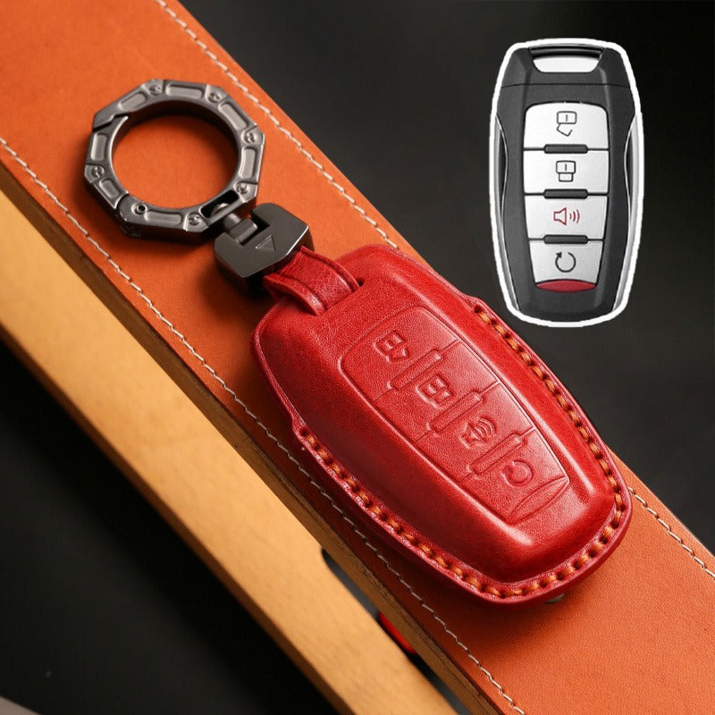 Haval M6 H6 F7x F5 Big Dog Leather Key Case(#HA284) - Key-4-Start the horn / Red