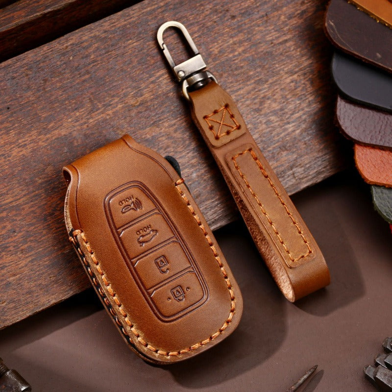 Hyundai Festa / Custo Leather Key Case(#HY216) - Key-4 / Brown