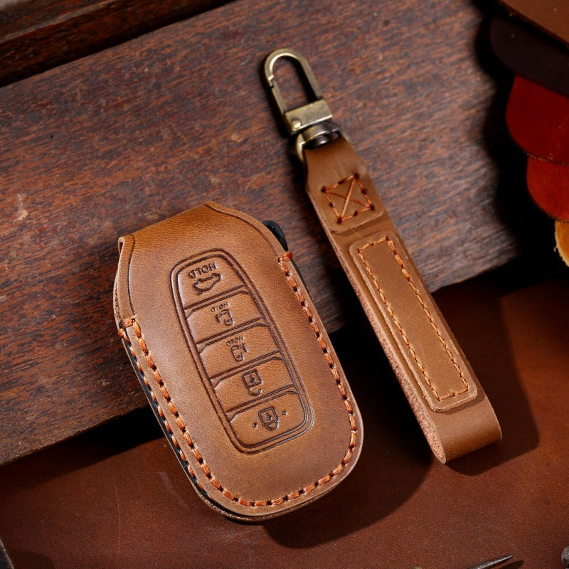 Hyundai Festa / Custo Leather Key Case(#HY216) - Key-5 Custo / Brown