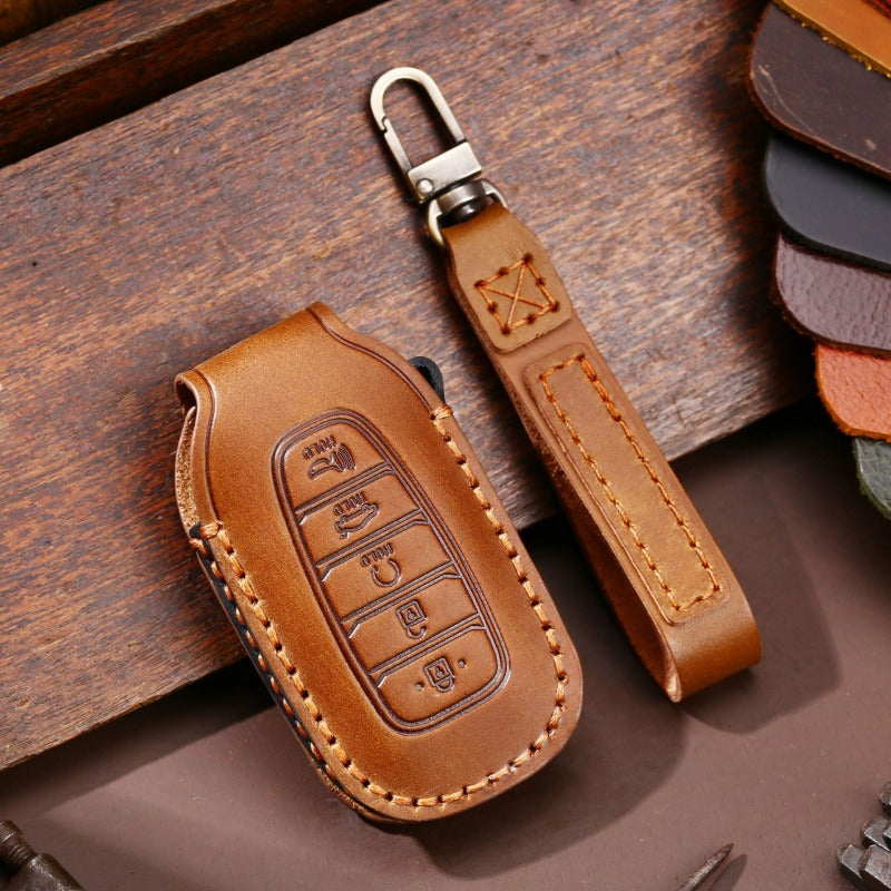 Hyundai Festa / Custo Leather Key Case(#HY216) - Key-5 / Brown