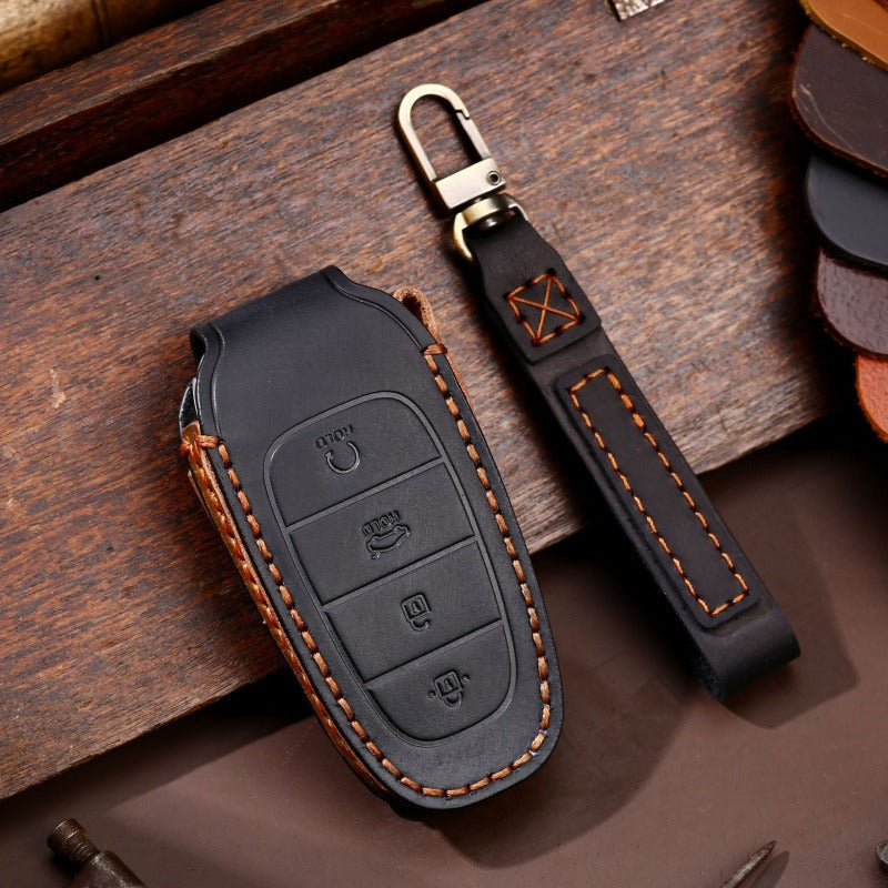 Hyundai Handmade Leather Key Case Collection(#HY212) - Key-4 Start button / Black