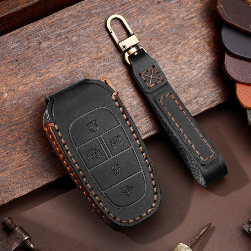 Hyundai Handmade Leather Key Case Collection(#HY212) - Key-5 / Black