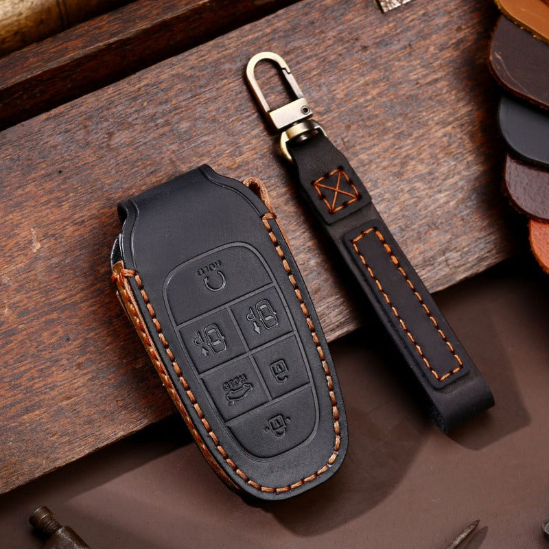 Hyundai Handmade Leather Key Case Collection(#HY212) - Key-6 / Black