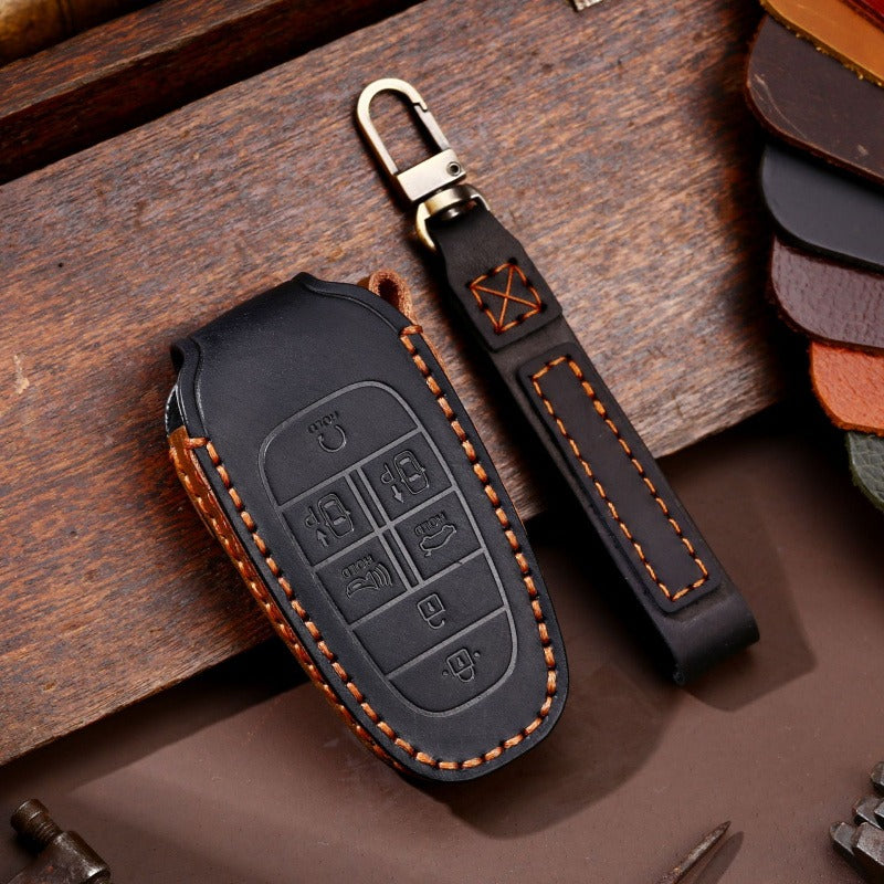 Hyundai Handmade Leather Key Case Collection(#HY212) - Key-7 / Black