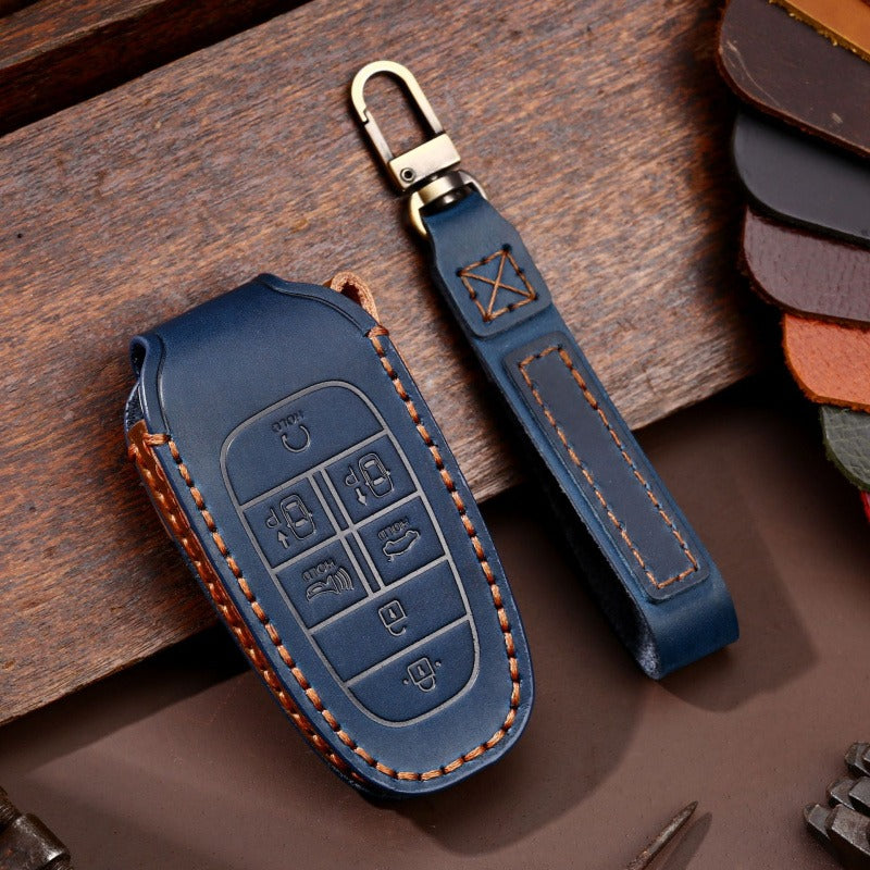 Hyundai Handmade Leather Key Case Collection(#HY212) - Key-7 / Blue
