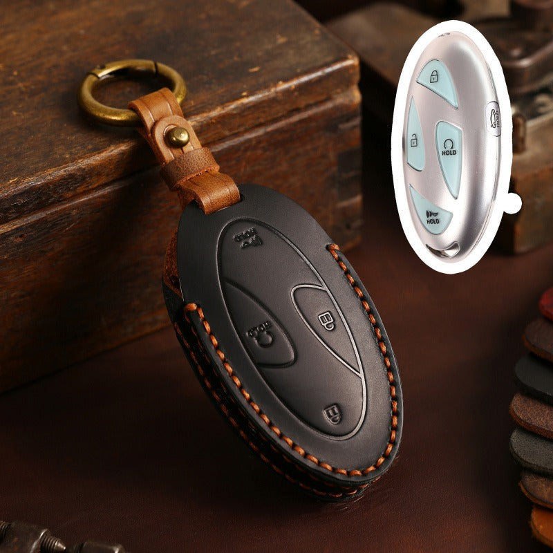 Hyundai Handmade Leather Key Case(#HI012) - Black / 5-key