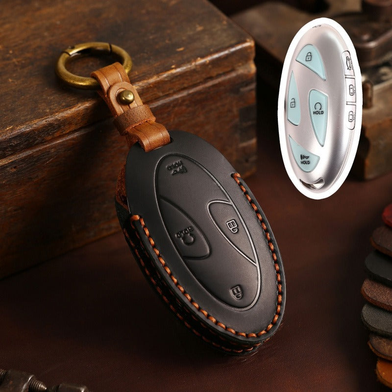 Hyundai Handmade Leather Key Case(#HI012) - Black / 7-key