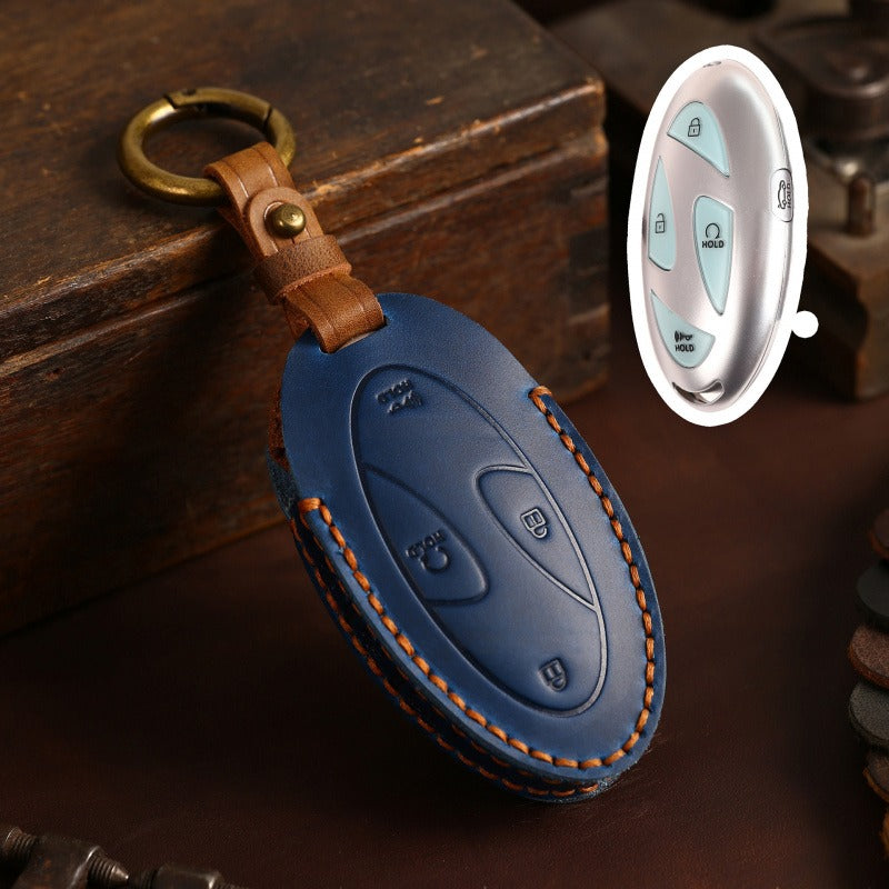 Hyundai Handmade Leather Key Case(#HI012) - Blue / 5-key