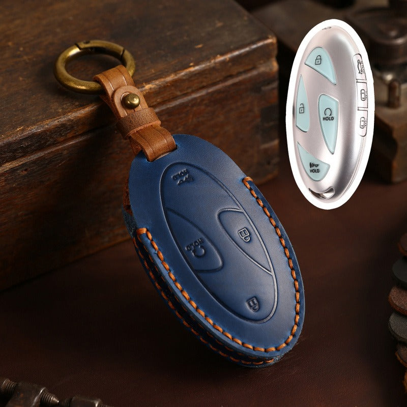 Hyundai Handmade Leather Key Case(#HI012) - Blue / 7-key