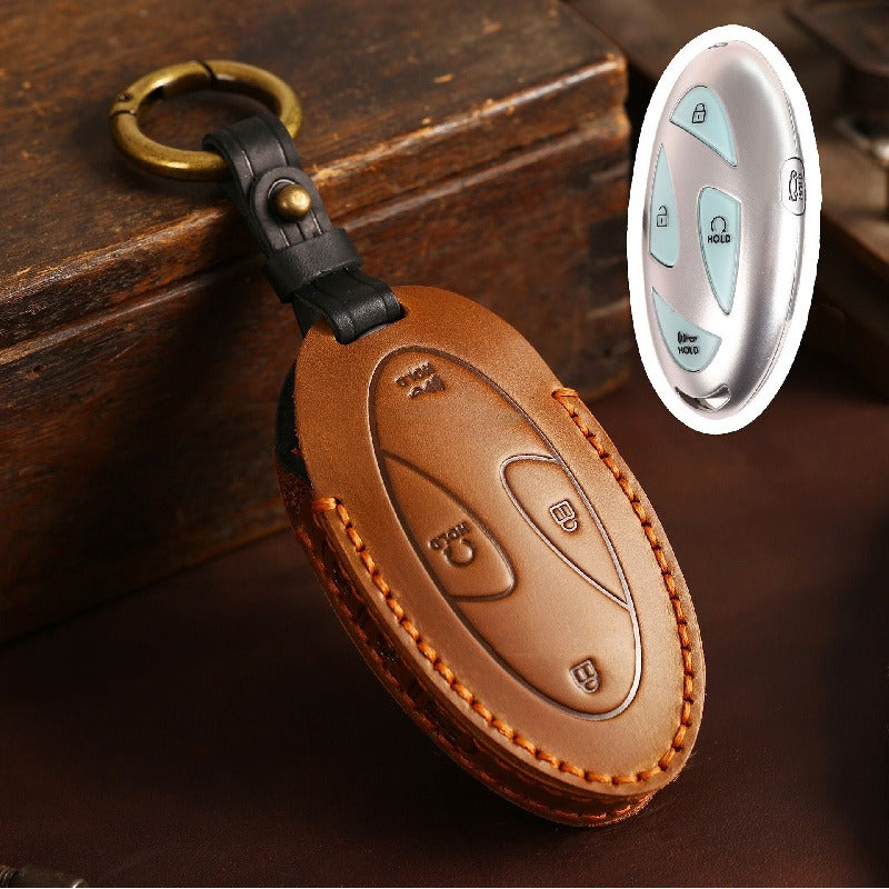 Hyundai Handmade Leather Key Case(#HI012) - Brown / 5-key