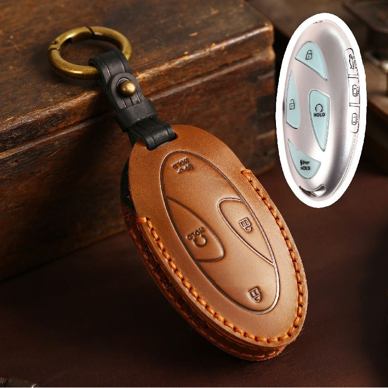 Hyundai Handmade Leather Key Case(#HI012) - Brown / 5-key