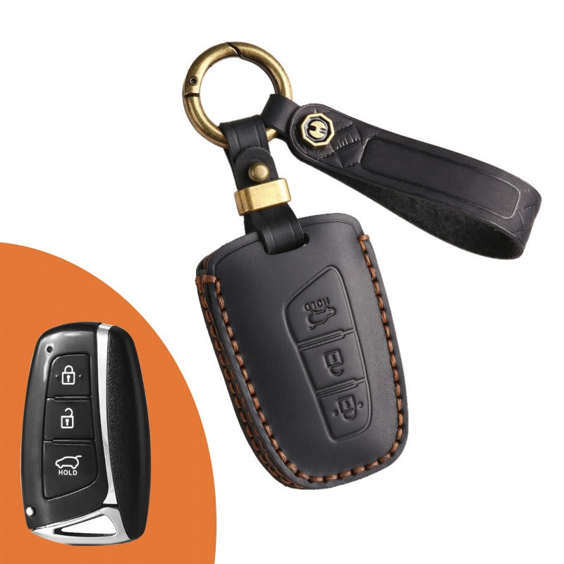 Hyundai ix45 Leather Key Case(#HY192) - Key-3 / Black