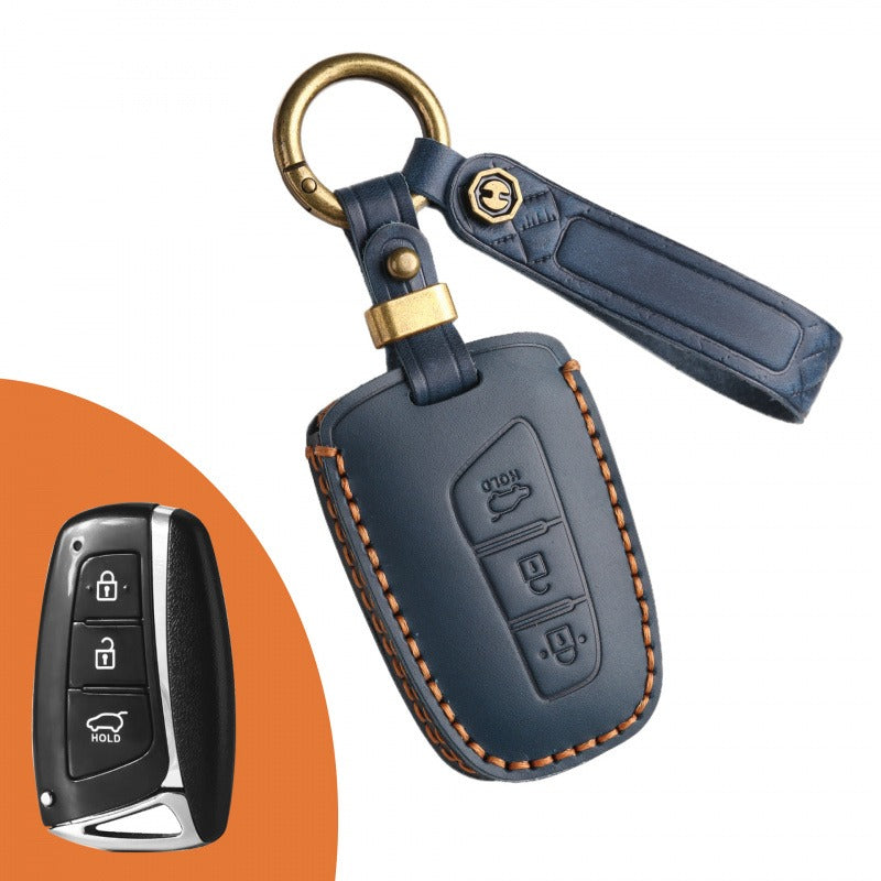 Hyundai ix45 Leather Key Case(#HY192) - Key-3 / Blue