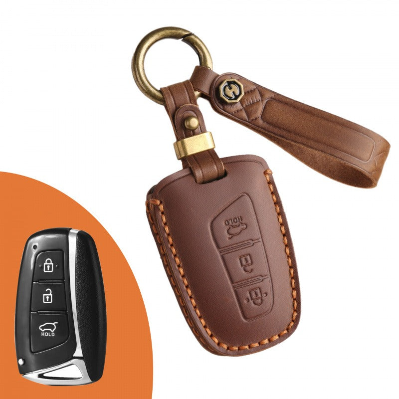 Hyundai ix45 Leather Key Case(#HY192) - Key-3 / Brown
