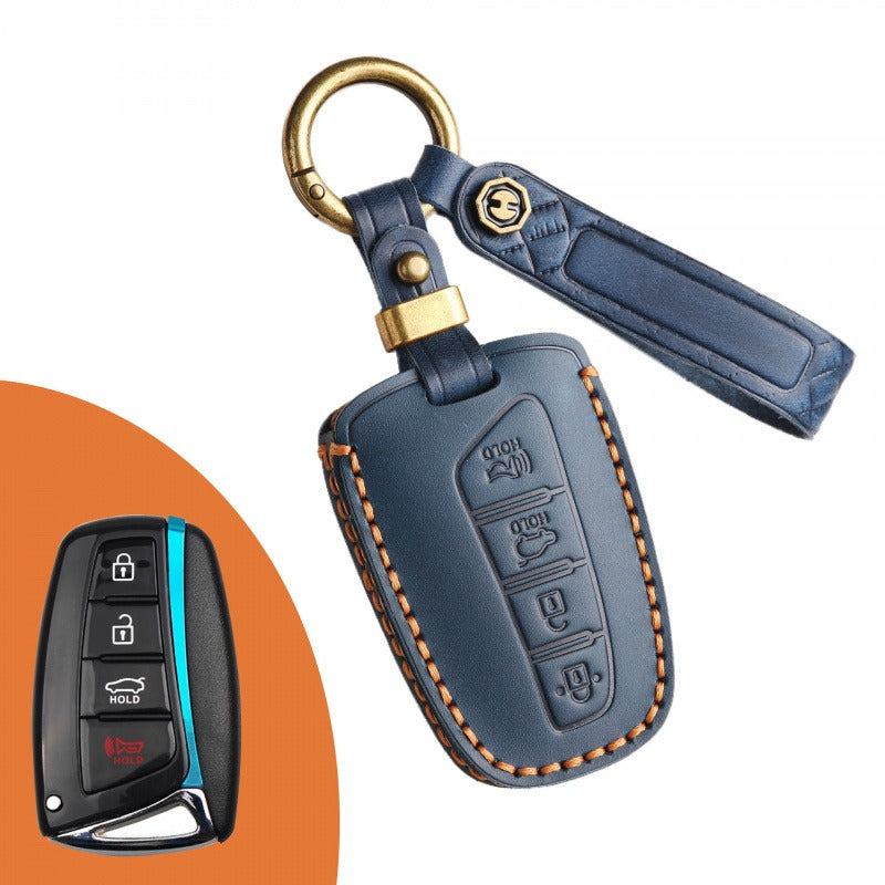 Hyundai ix45 Leather Key Case(#HY192) - Key-4 / Blue