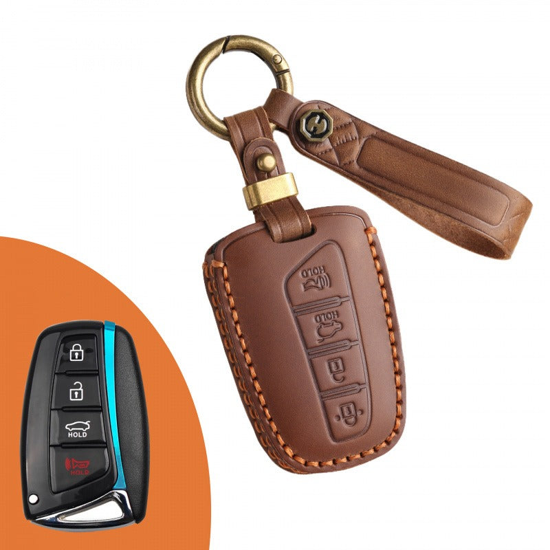 Hyundai ix45 Leather Key Case(#HY192) - Key-4 / Brown