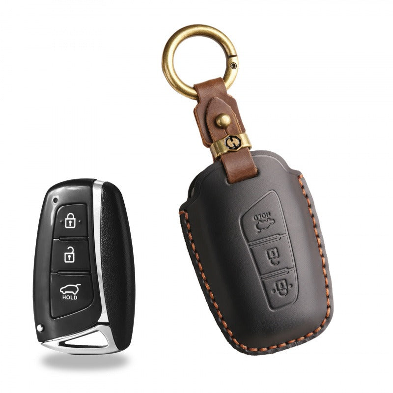 Hyundai ix45 Retro Leather Key Case(#HY191) - Black / Key-3