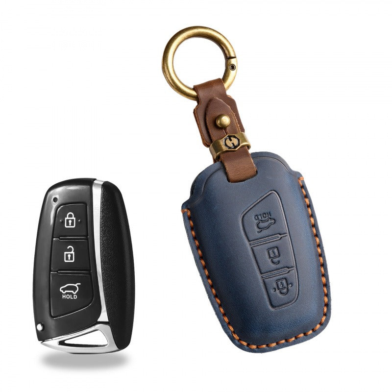Hyundai ix45 Retro Leather Key Case(#HY191) - Blue / Key-3