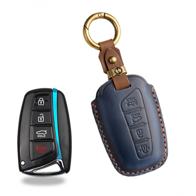 Hyundai ix45 Retro Leather Key Case(#HY191) - Blue / Key-4