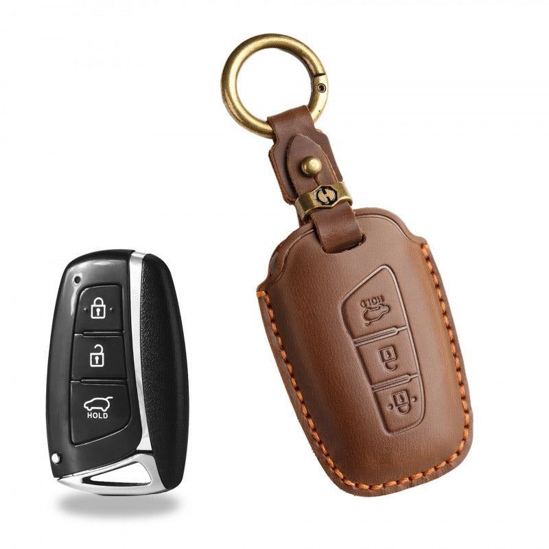 Hyundai ix45 Retro Leather Key Case(#HY191) - Brown / Key-3