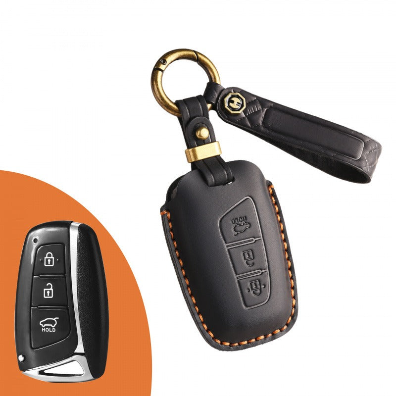 Hyundai ix45 Retro Leather Key Case(#HY202) - Key-3 / Brown