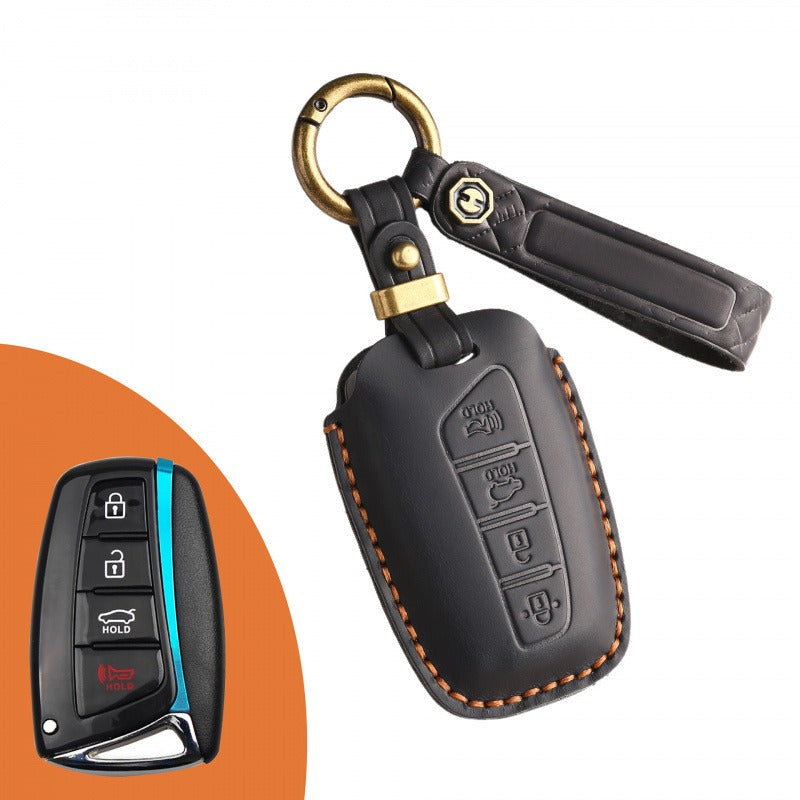 Hyundai ix45 Retro Leather Key Case(#HY202) - Key-4 / Black