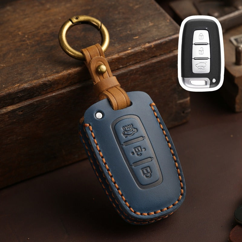 Hyundai & Kia Leather Key Case Collection(#HY219) - Key-3 / Blue