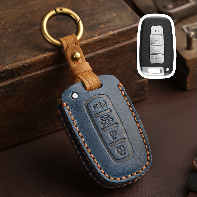 Hyundai & Kia Leather Key Case Collection(#HY219) - Key-4 / Blue