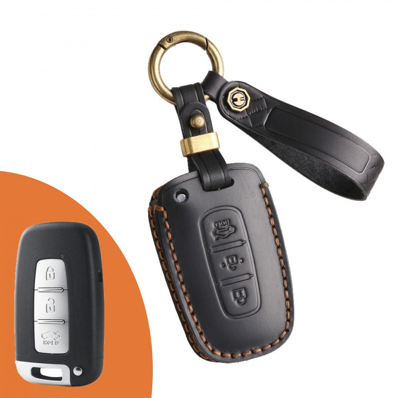 Hyundai Kia Leather Key Case Elantra ix35 K5(#HY193) - Key-3 / Black
