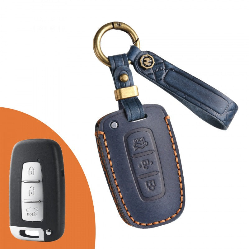 Hyundai Kia Leather Key Case Elantra ix35 K5(#HY193) - Key-3 / Blue