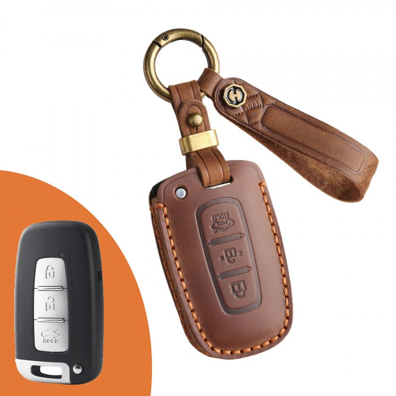 Hyundai Kia Leather Key Case Elantra ix35 K5(#HY193) - Key-4 / Brown
