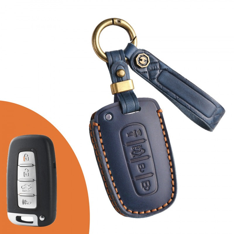 Hyundai Kia Leather Key Case Elantra ix35 K5(#HY193) - Key-4 / Blue