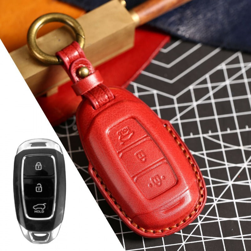 Hyundai Lafesta Custo Sonata Leather Key Case(#HY197) - Key-3 / Red