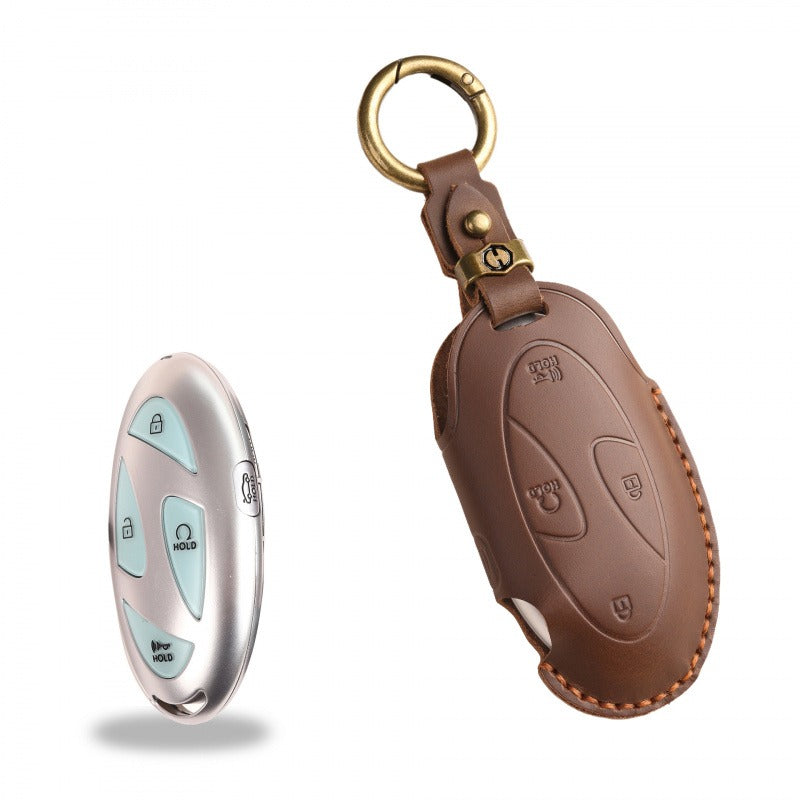 Hyundai Retro Leather Key Case(#HY199) - key-5 / Brown