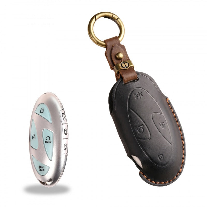 Hyundai Retro Leather Key Case(#HY199) - Key-7 / Black