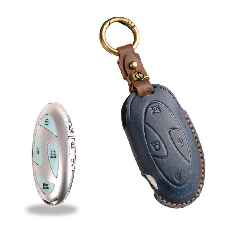 Hyundai Retro Leather Key Case(#HY199) - Key-7 / Blue
