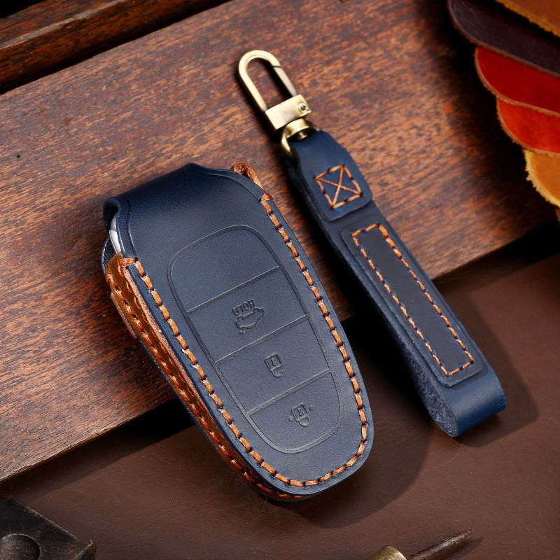 Hyundai Tucson L Kona Leather Key Case(#HY200) - Blue
